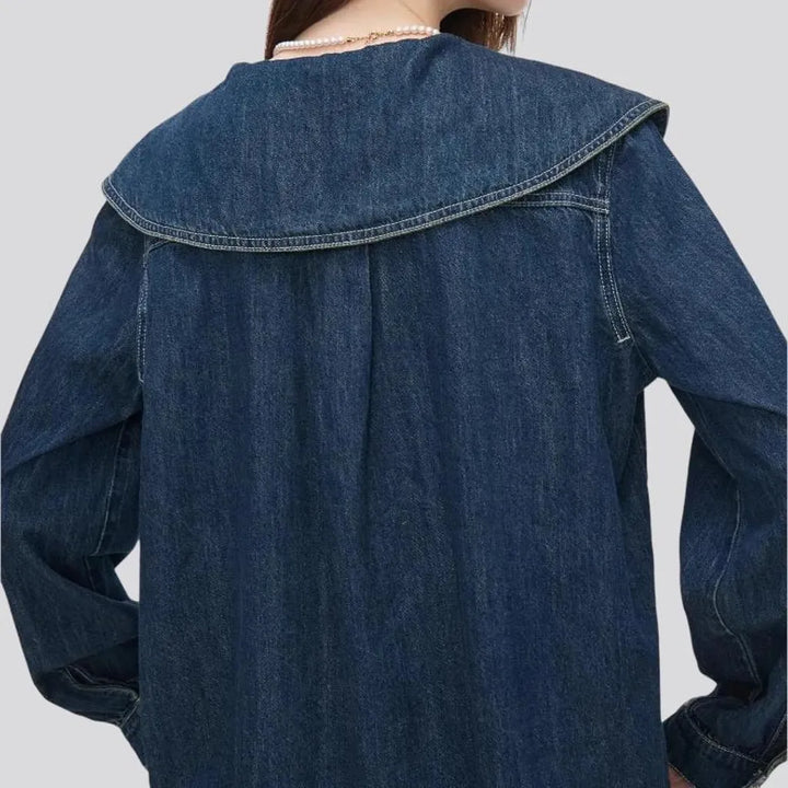 Trendy wide collar oversized women's jeans shirt