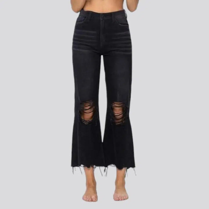 Raw-hem women's whiskered jeans