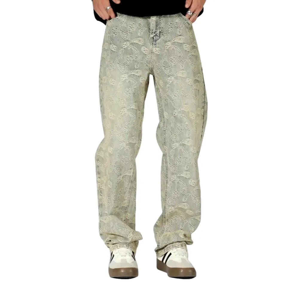 Street Style Loose Fit Men's Jeans - Light Blue