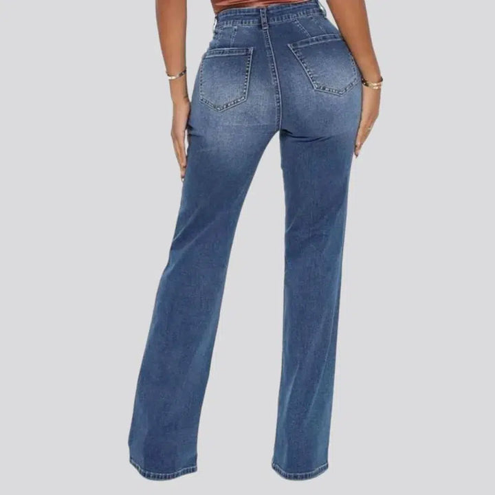 High-waist sanded jeans
 for ladies