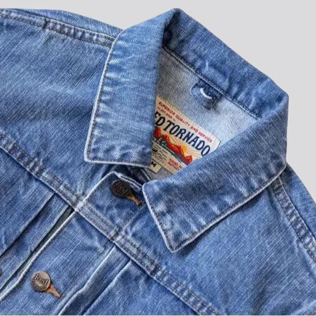 Rugged light wash duty denim jacket for men