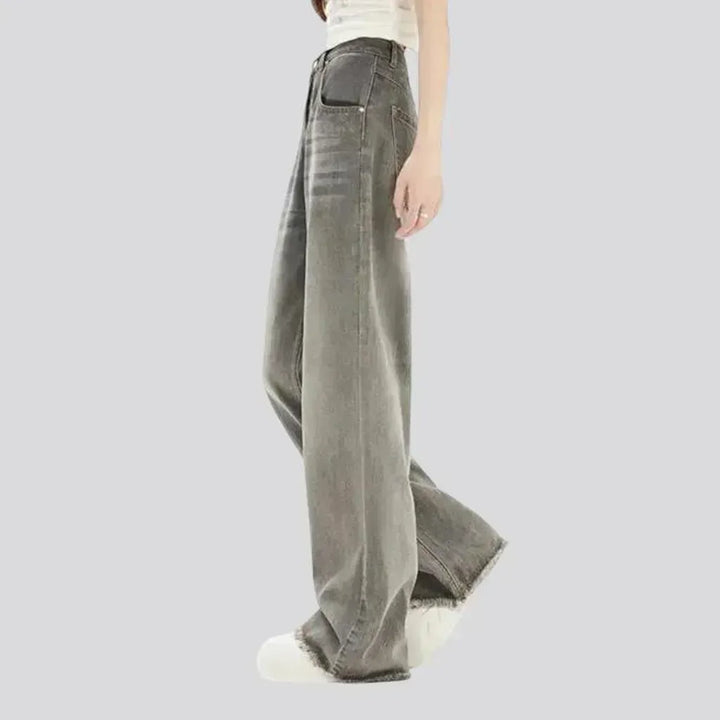 High rise baggy faded line jeans for ladies