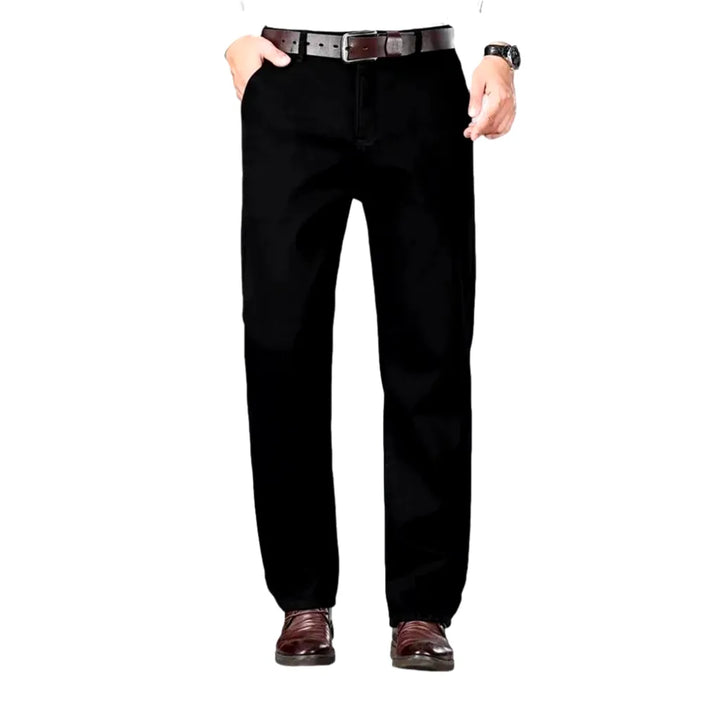 Abraded Casual Insulated Men's Jeans - Black