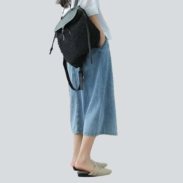 Chinese style long denim skirt