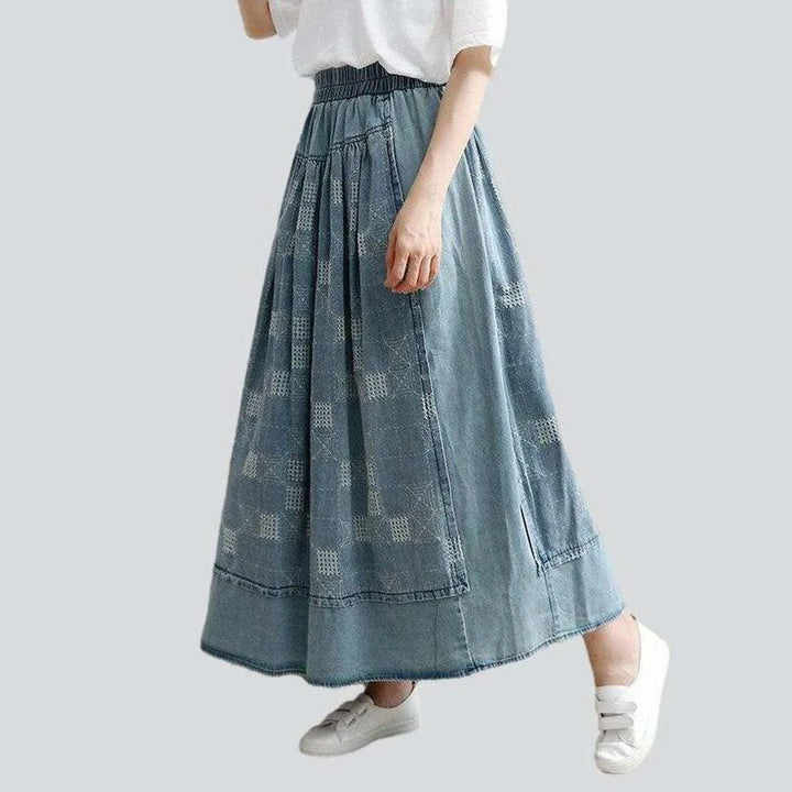 Embroidered with squares long skirt