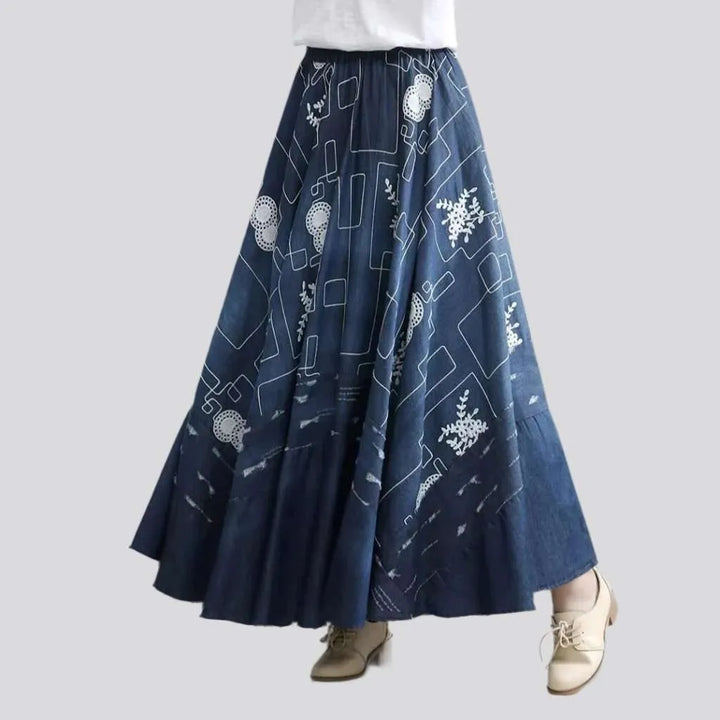 Floor length women's denim skirt