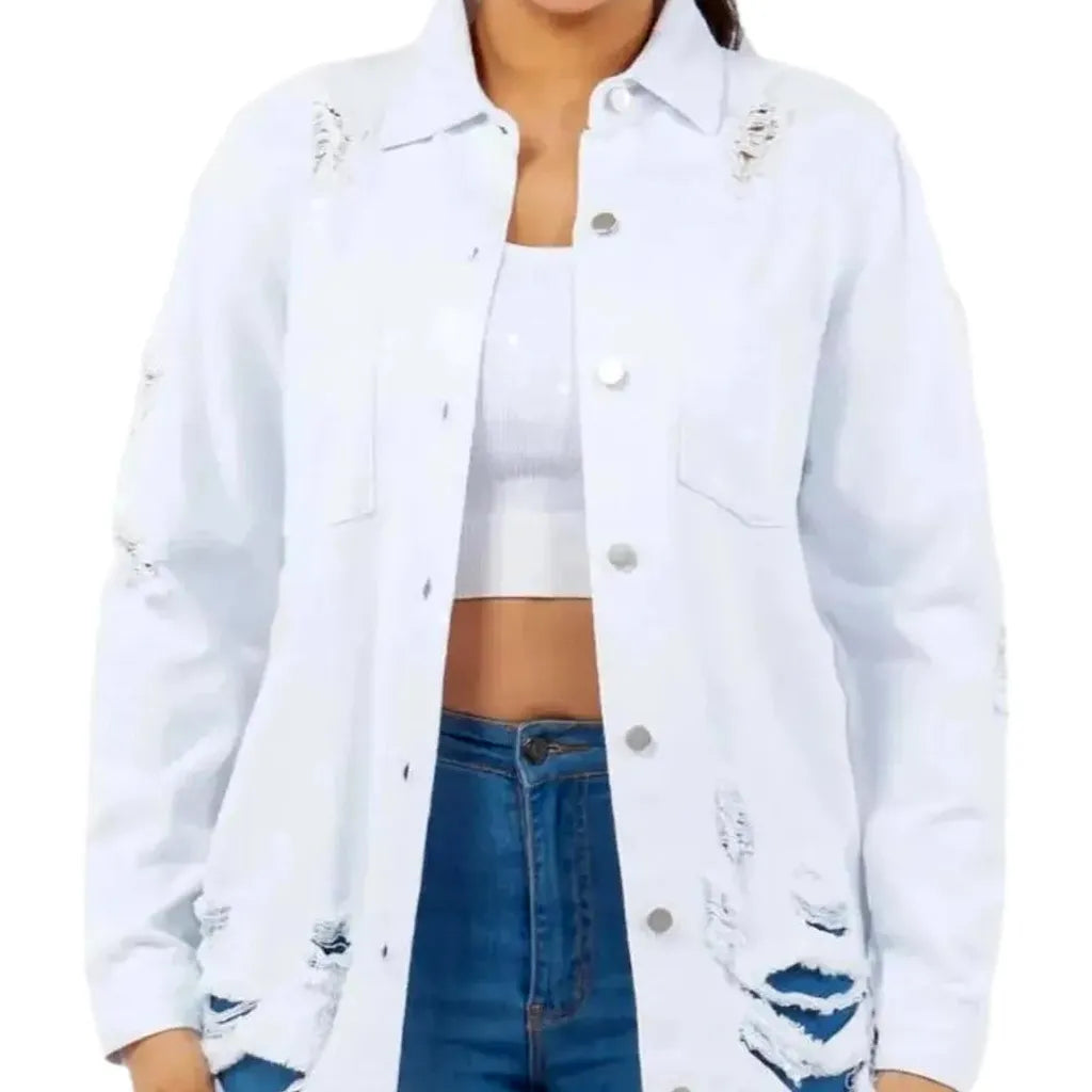 Classic Stylish Women's Denim Shirt - White