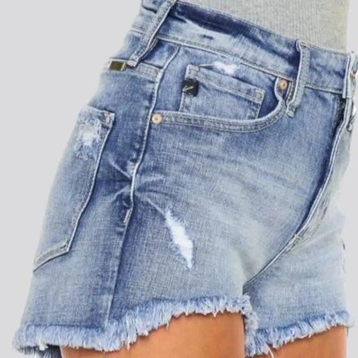 Distressed light-wash jeans shorts