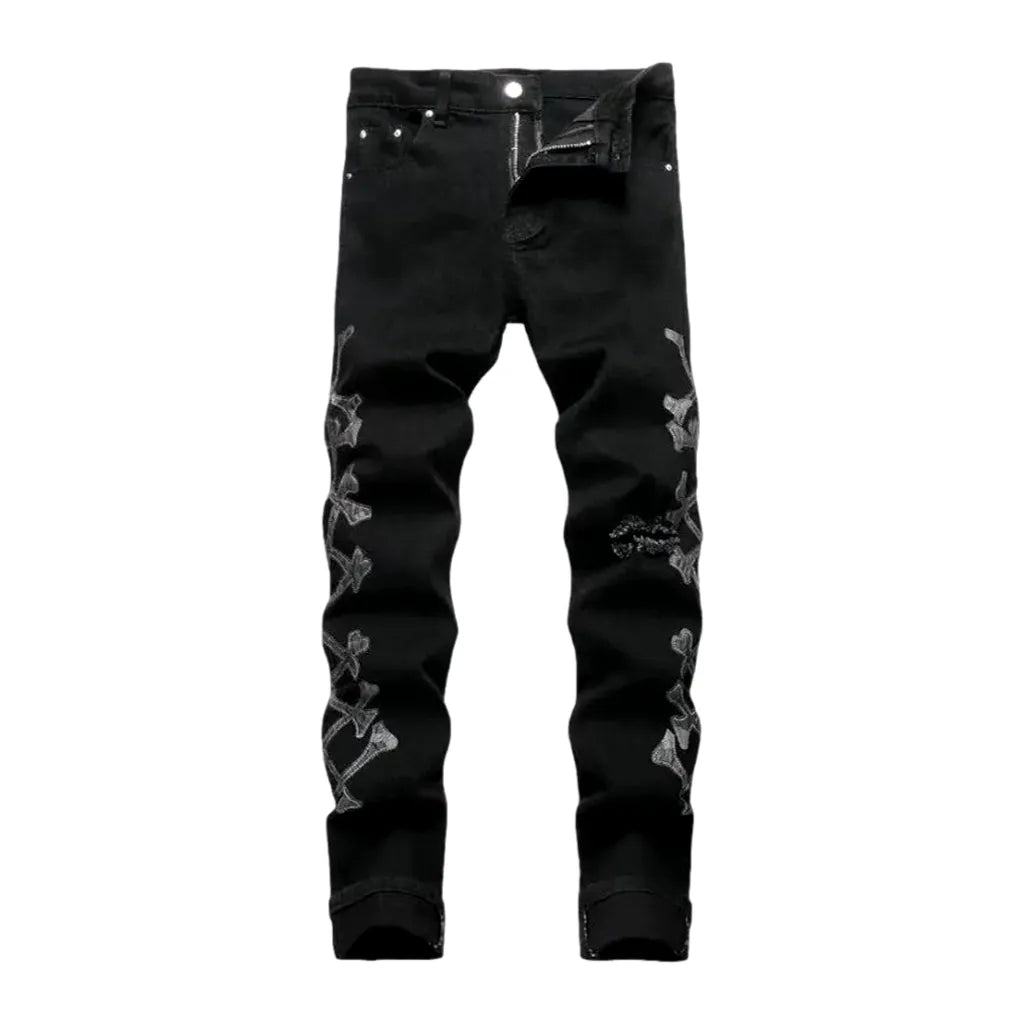 Mid Rise Painted Skinny Men's Jeans - Black