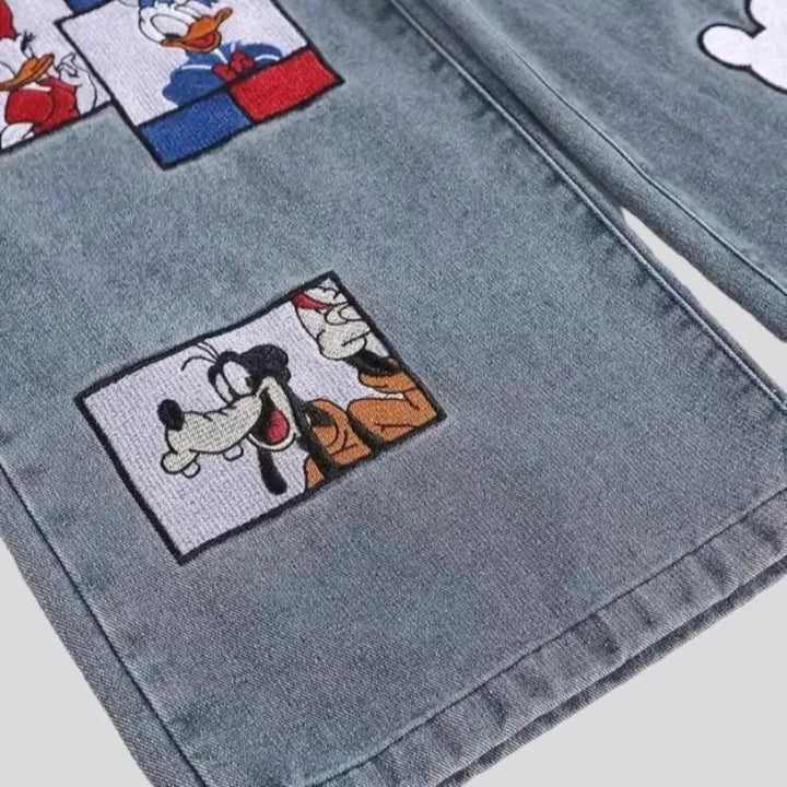 Street cartoon-embroidery jeans
 for women