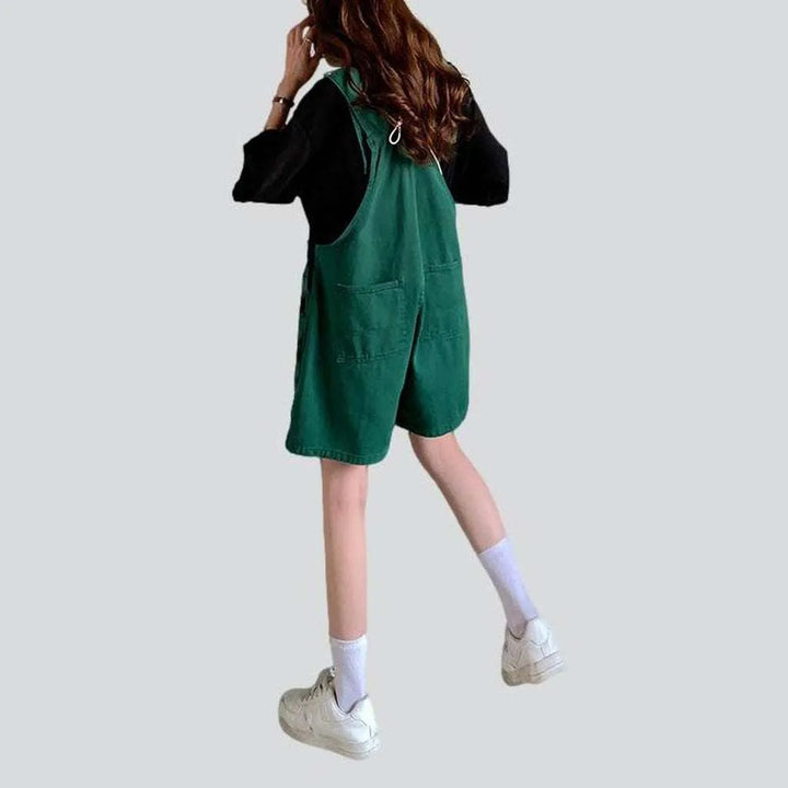 Green wide-leg overall shorts