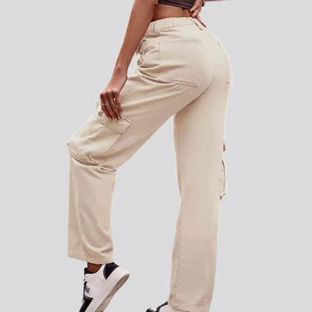 High-waist cargo jean pants
 for women