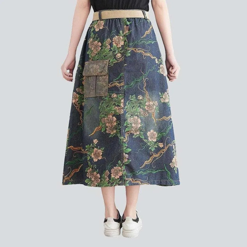 Cargo pocket painted denim skirt