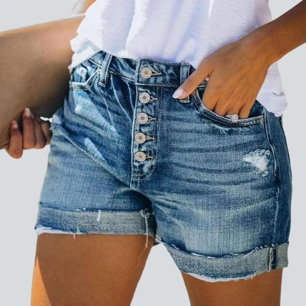 Summer jeans shorts with buttons