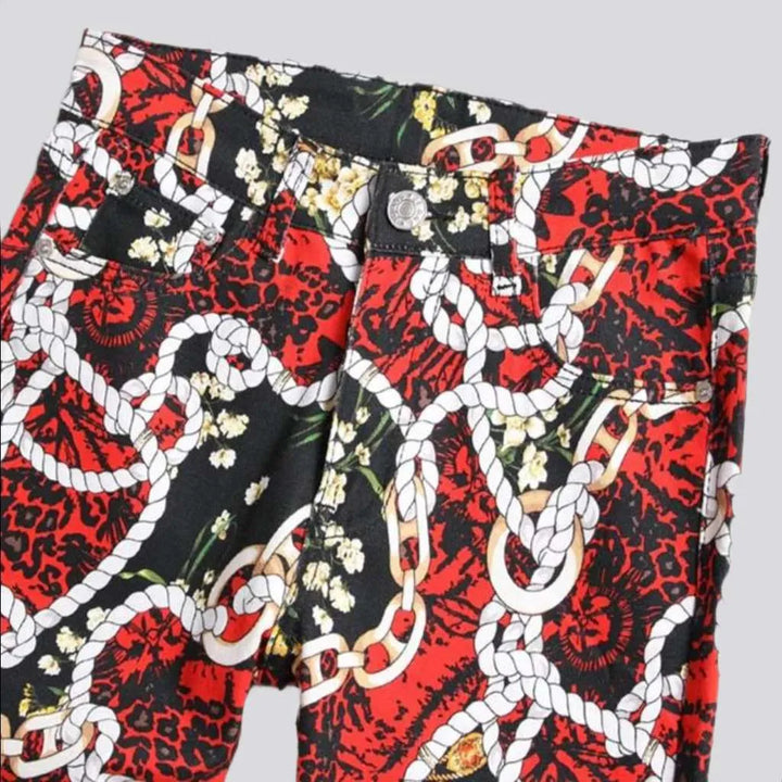Red print painted jeans
 for men