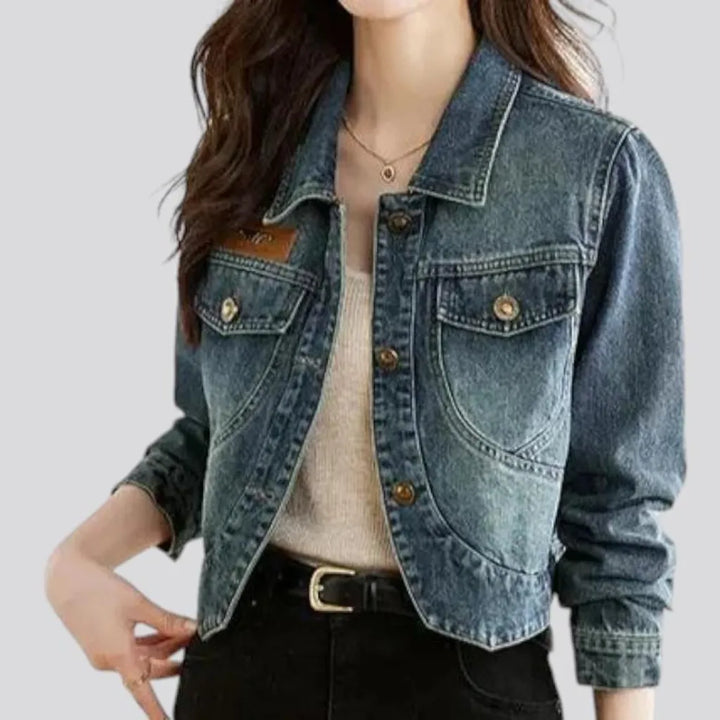 Asymmetric sanded jean jacket
 for women
