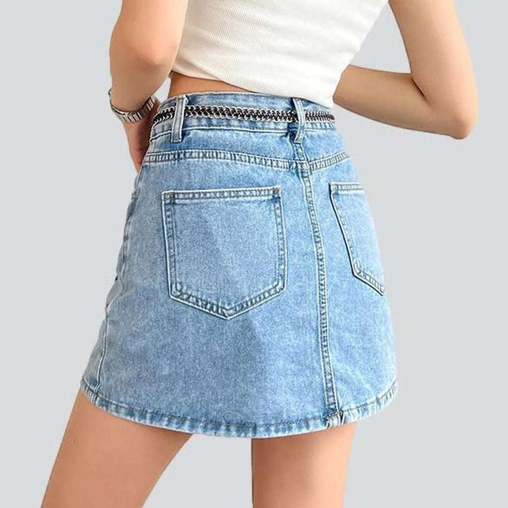 Side slit mini denim skirt
