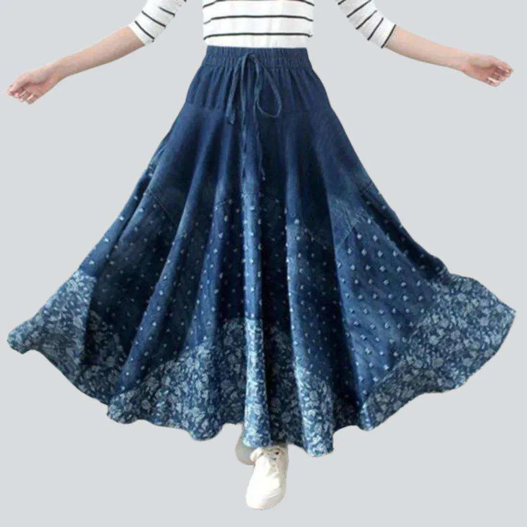 Bohemian embroidery denim skirt
