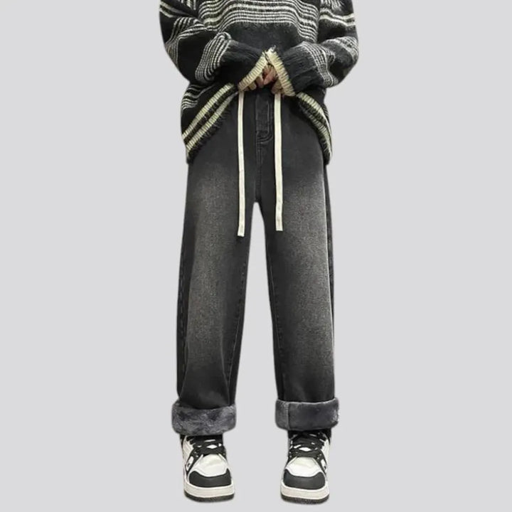 Baggy fit rolled cuffs denim joggers for men