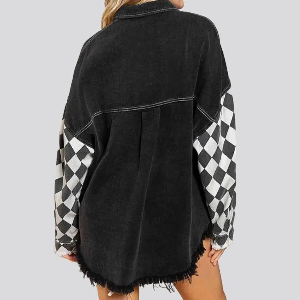 Checkered women's jean jacket