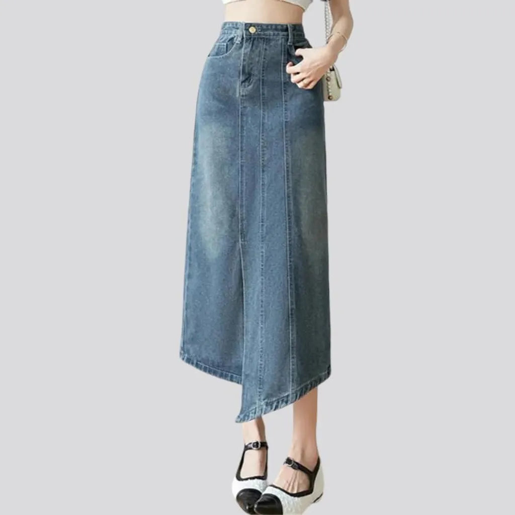Long sanded women's jeans skirt