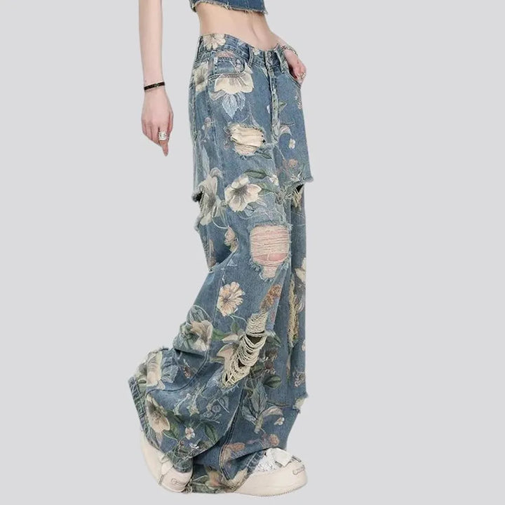 Baggy fit floral print women's jeans