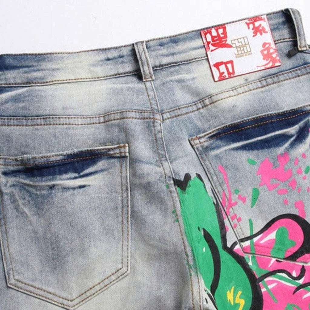 Graffiti print men's jeans