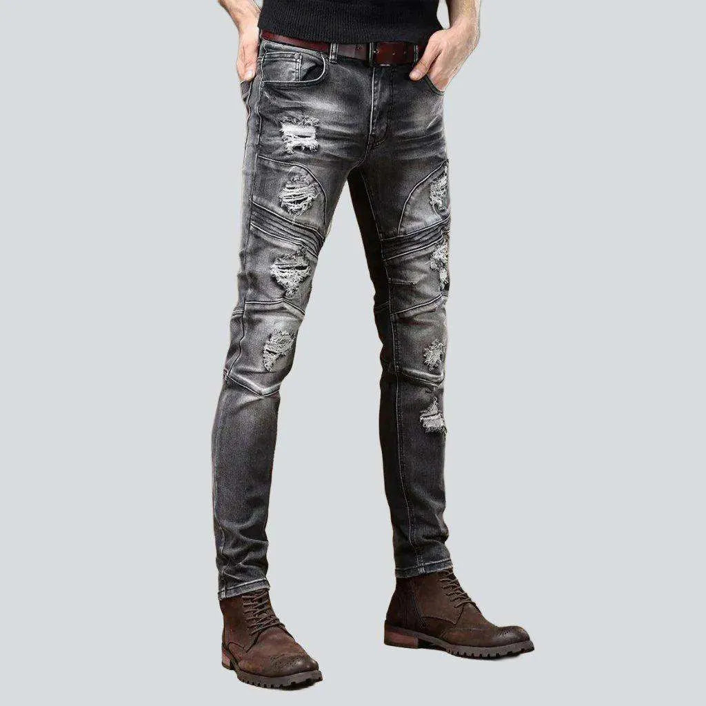Grey-destroyed jeans for men