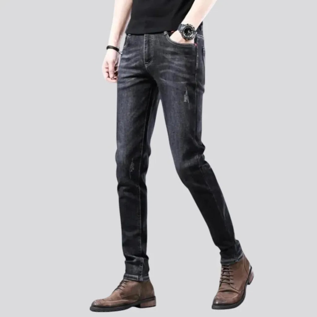 Fitted mid rise elastic men's jeans