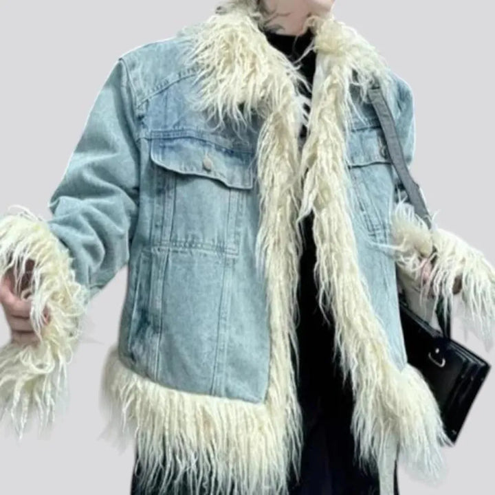 Furry faded wash fashion men's denim jacket