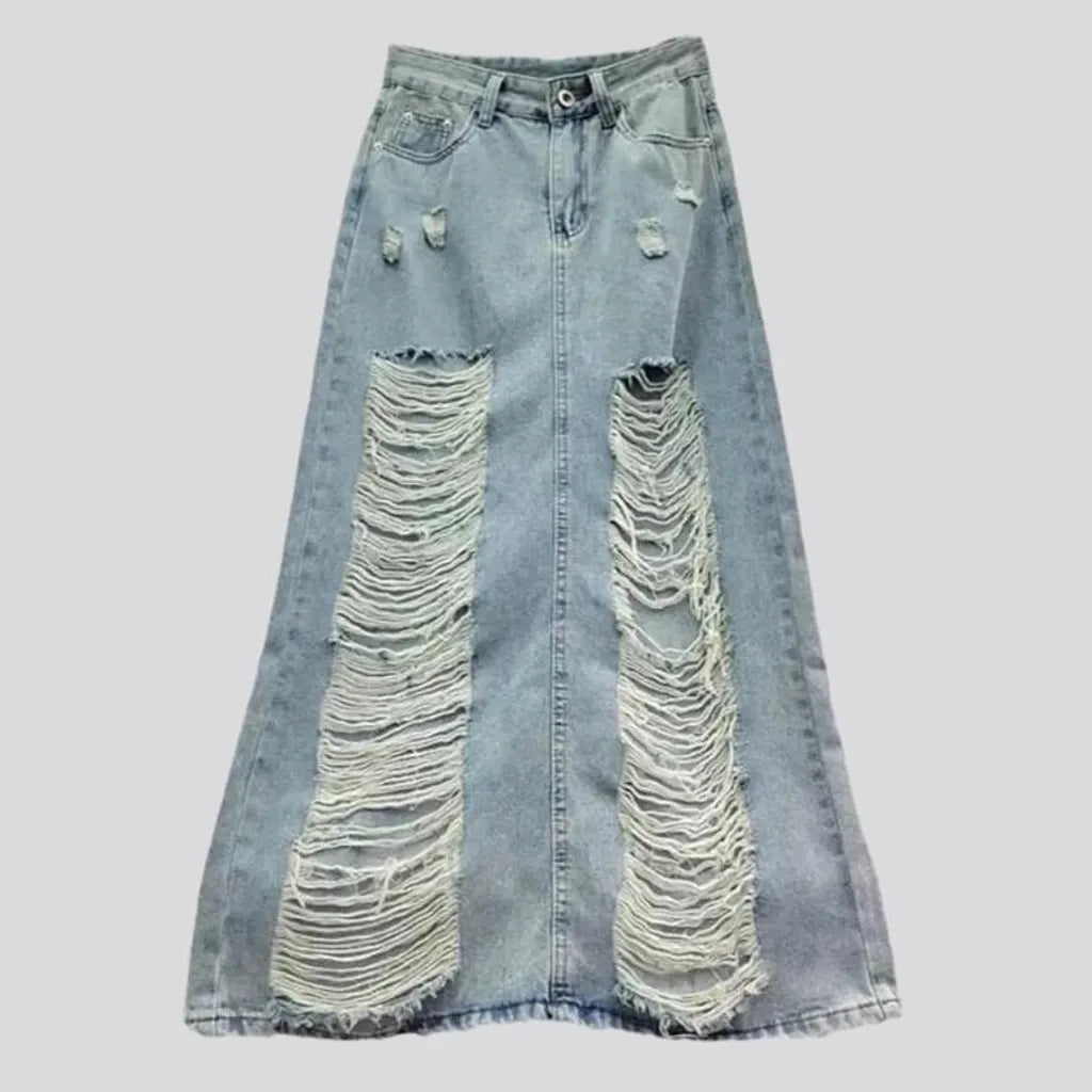 Long light-wash jean skirt
 for ladies