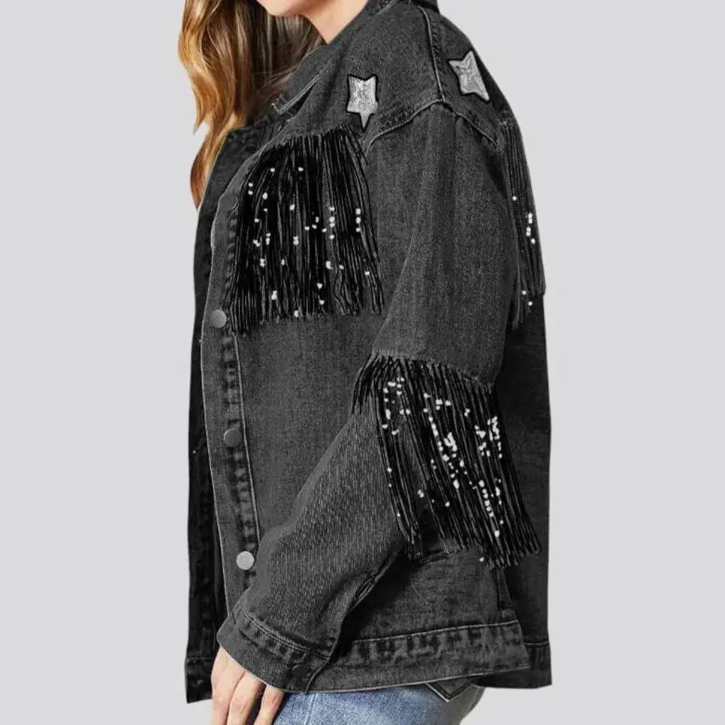 Stars-embroidery women's denim jacket