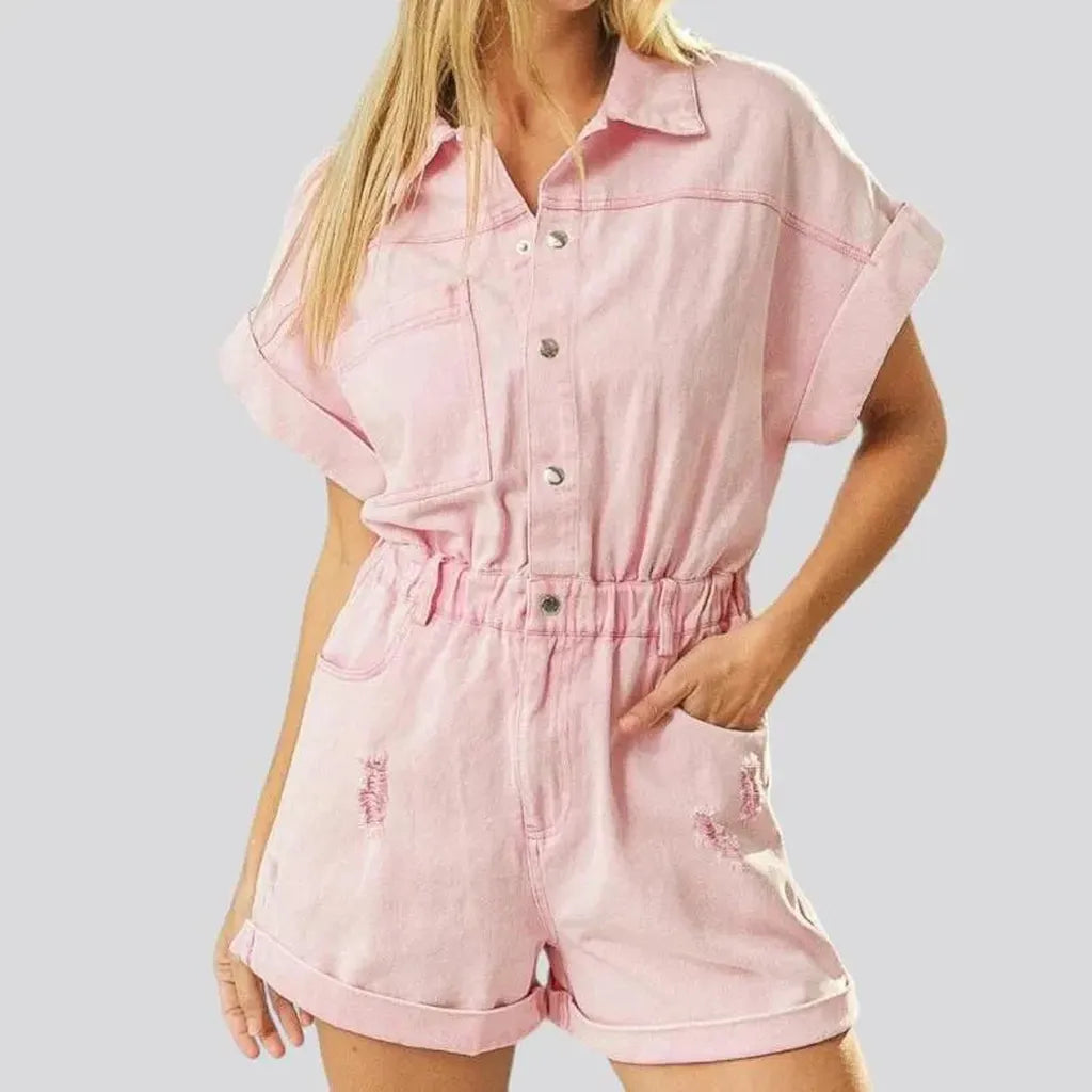 Loose pink women's jean overall