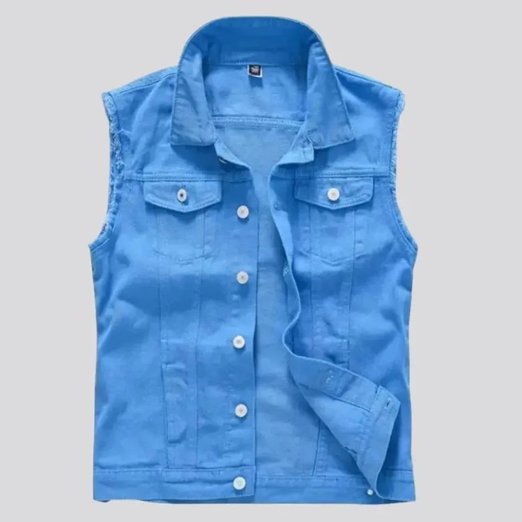 Color regular men's denim vest