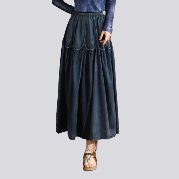 Tiered high-waist women's jeans skirt