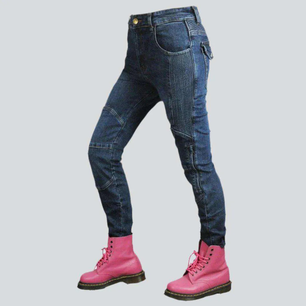 Wear-resistant ladies biker jeans