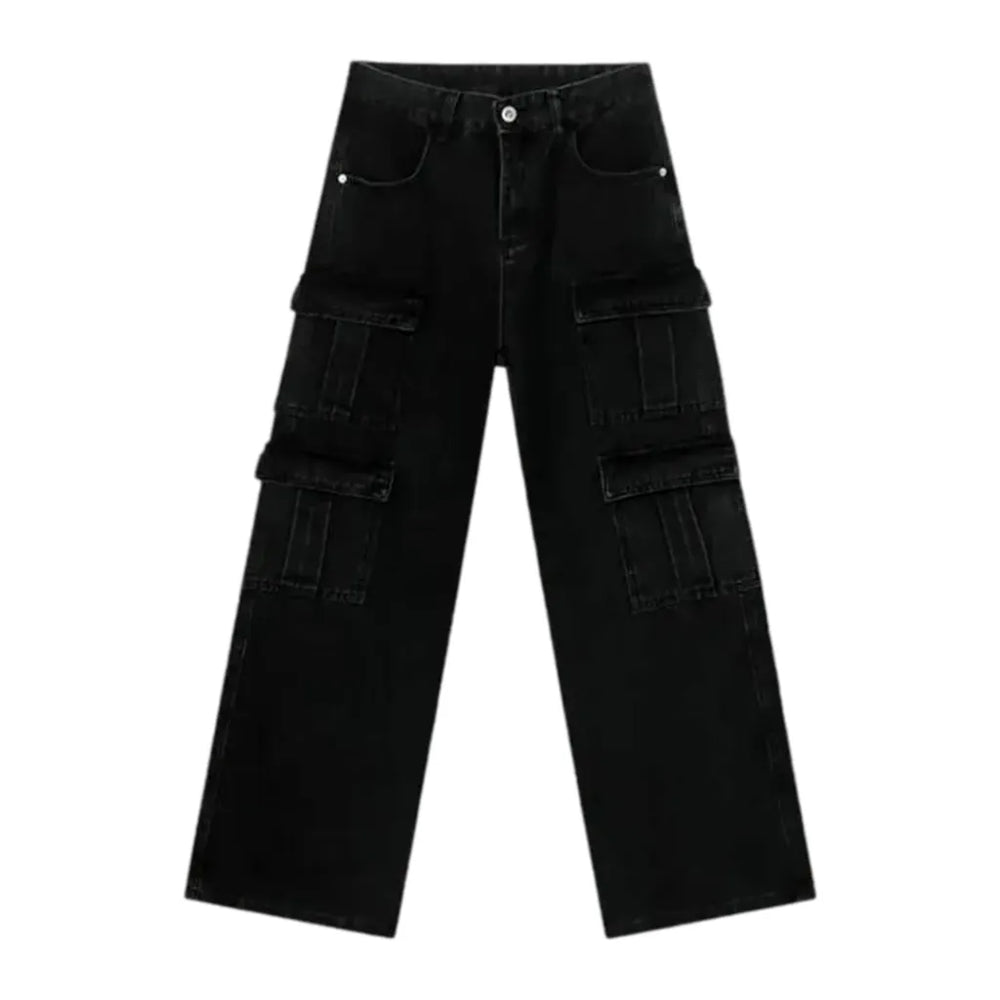 Boho Multi Pocket Street Style Men's Jeans - Black