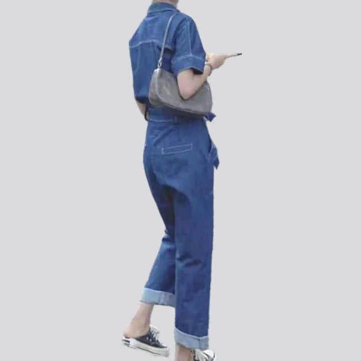 Medium wash loose jeans overall
 for women