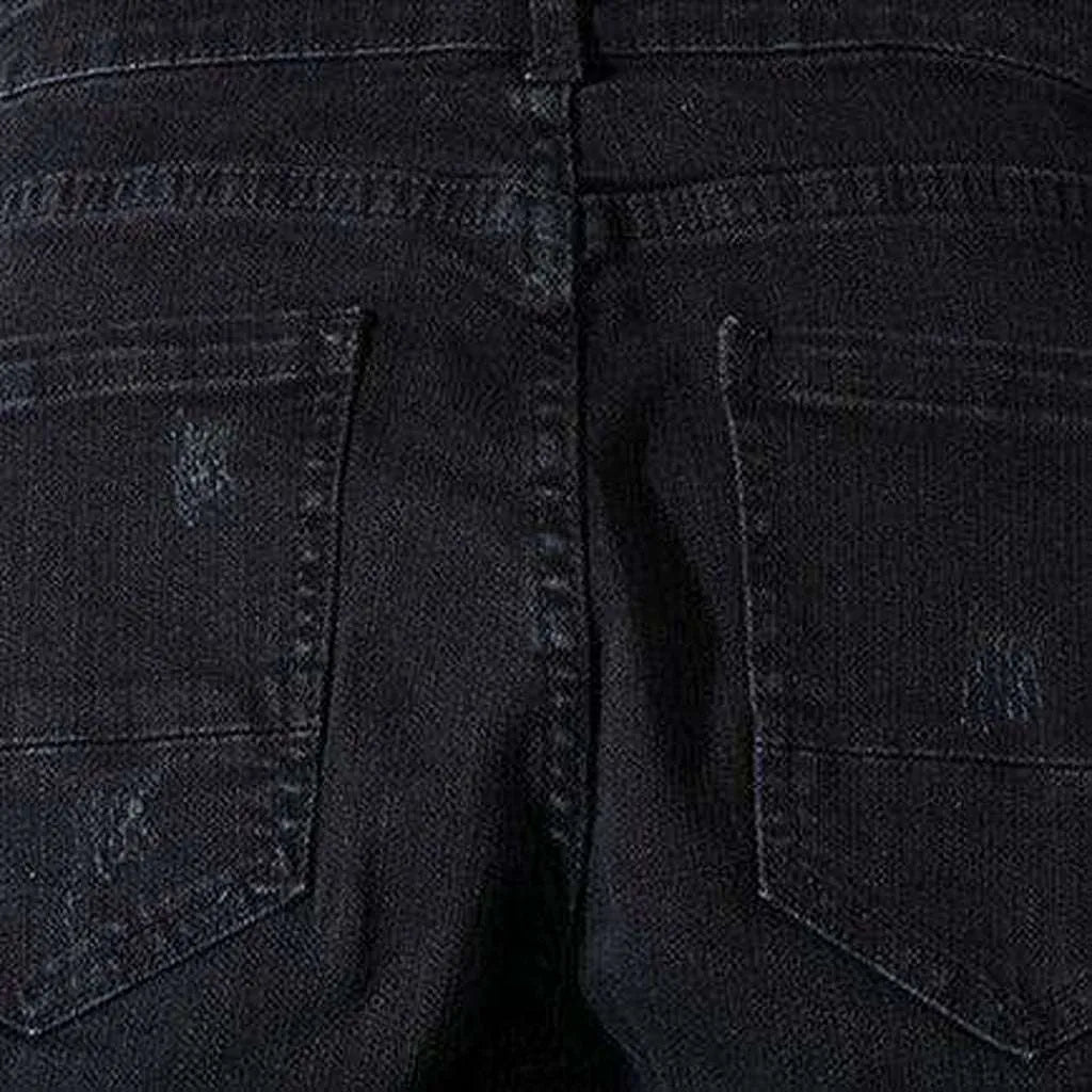 Black patch stretch biker jeans