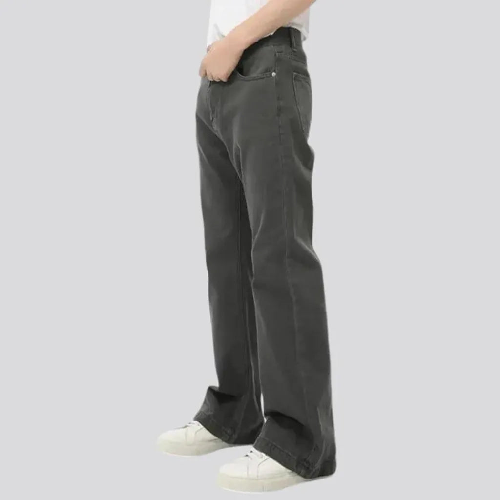 Comfortable mid rise casual monochrome men's jeans