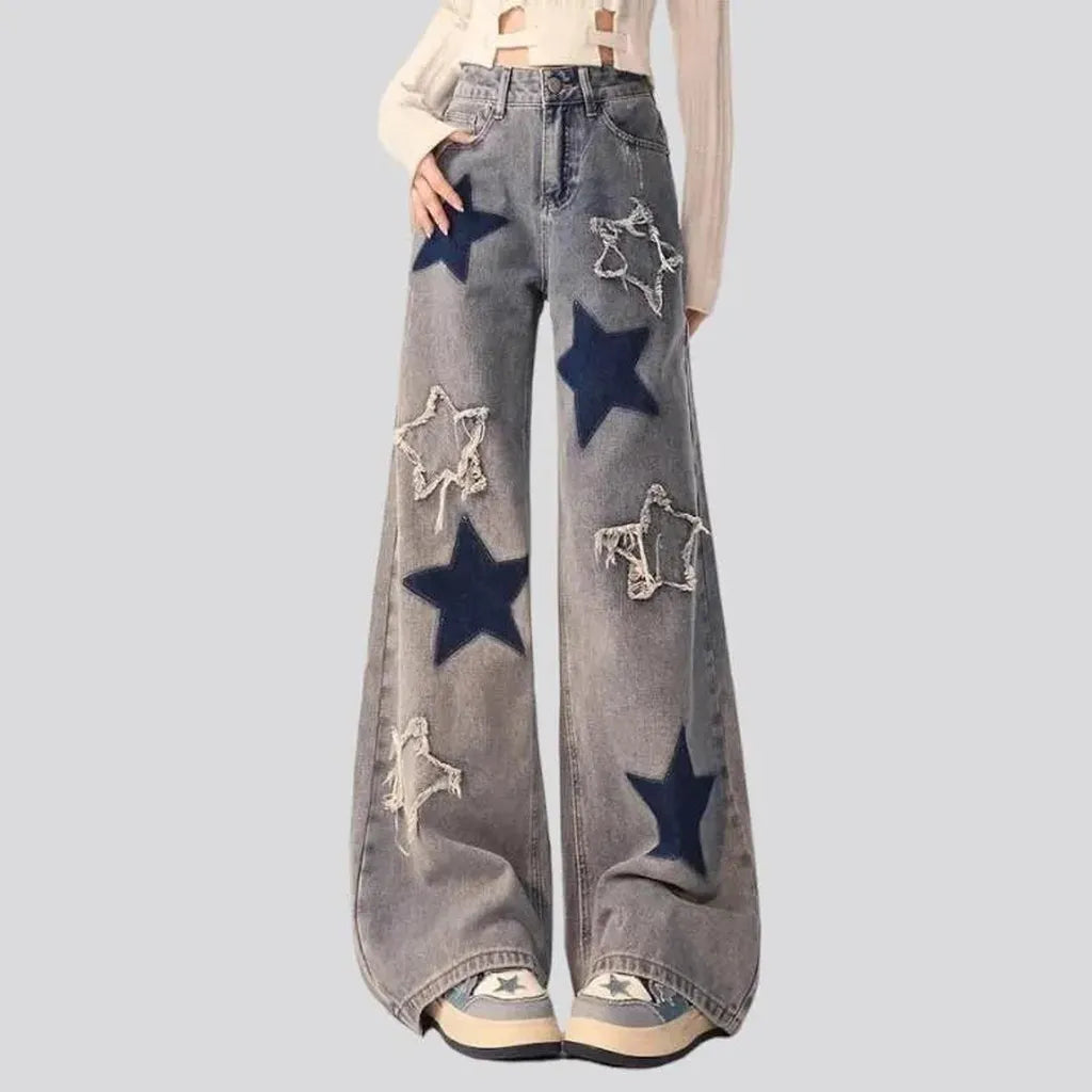 Baggy embroidered jeans
 for women