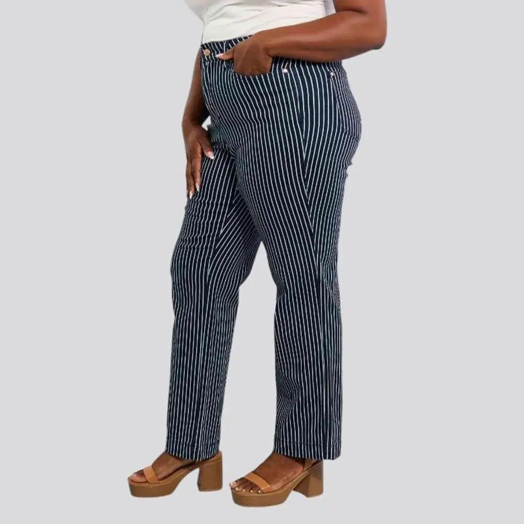 Vertical-stripes women's denim pants