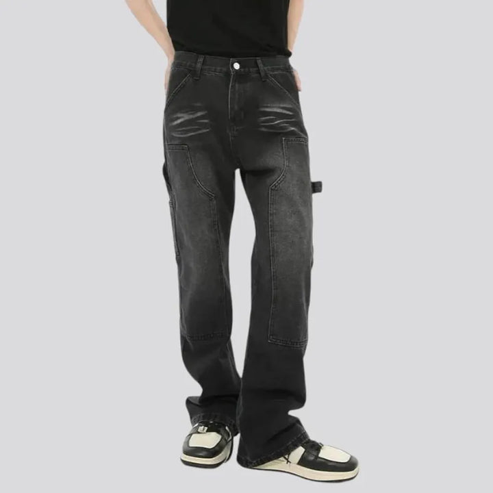 Sanded straight fit carpenter-loop men's jeans