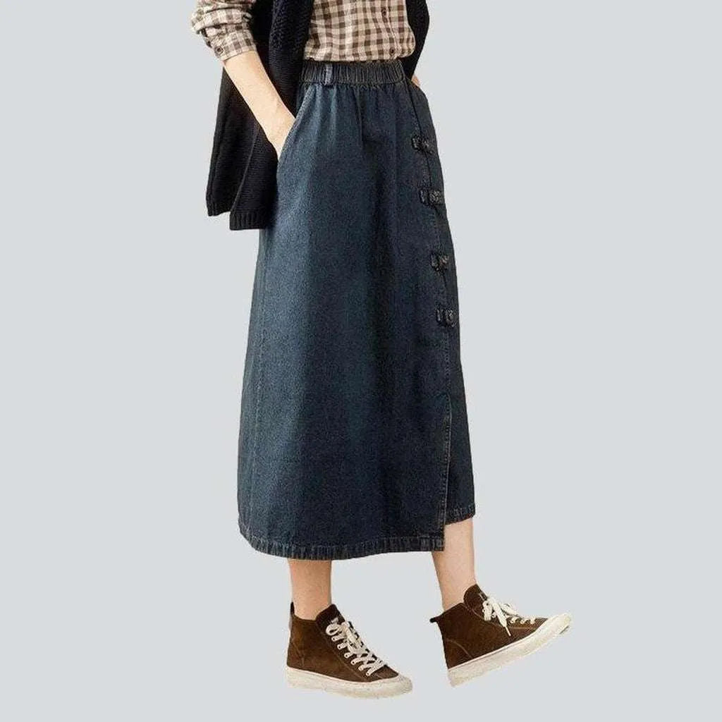 Chinese style long jeans skirt