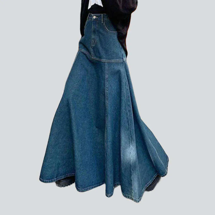 Floor-length flared denim skirt