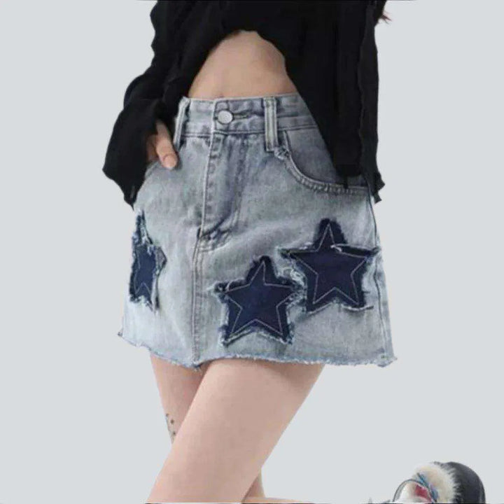 Stars embroidery short denim skirt