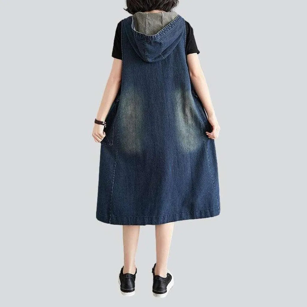 Hooded knee-length denim dress