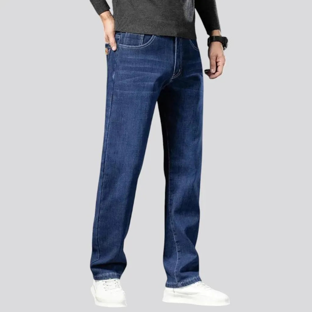 Sanded dark straight-cut men's jeans