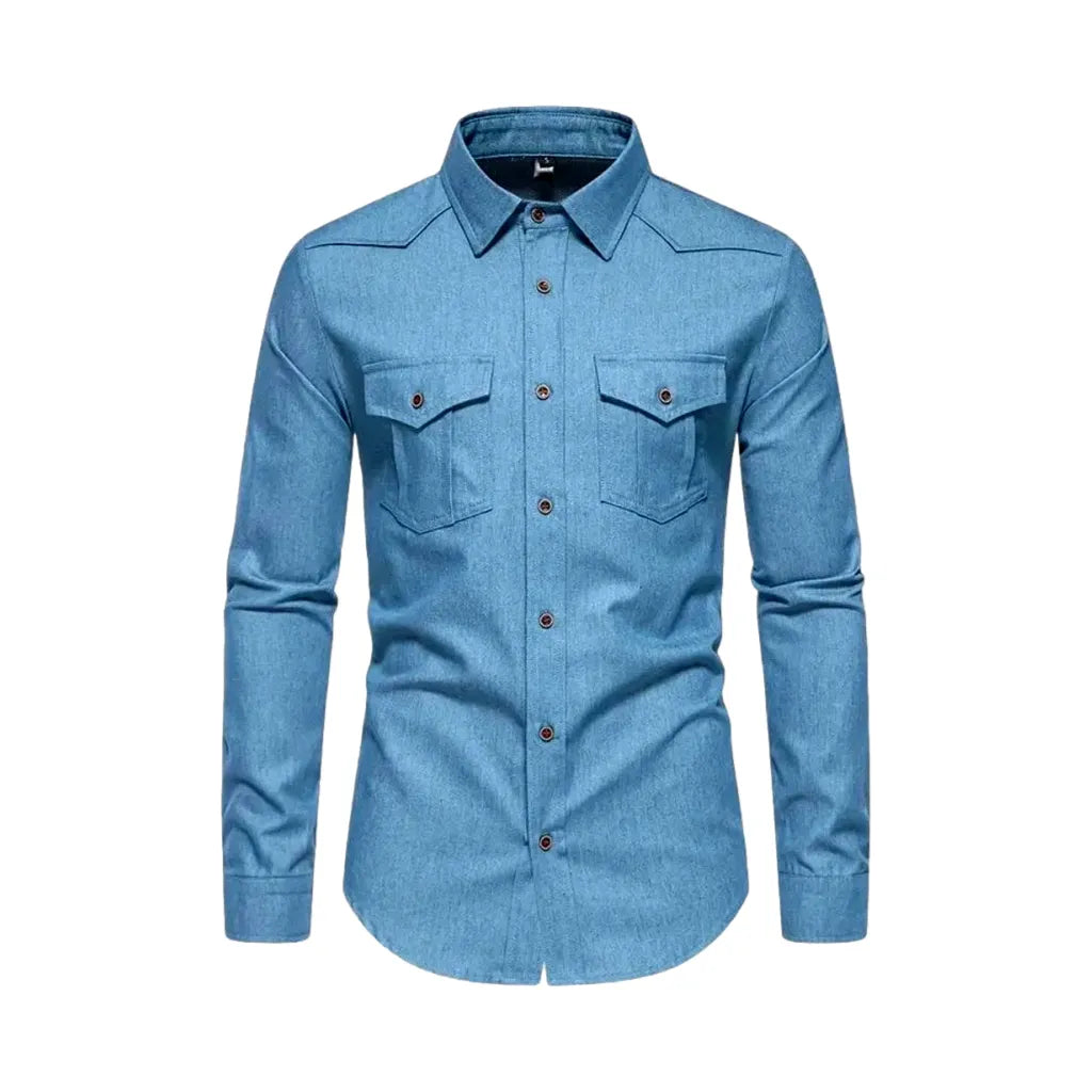 Lightweight Average Pattern Men's Jean Shirt - Light Blue