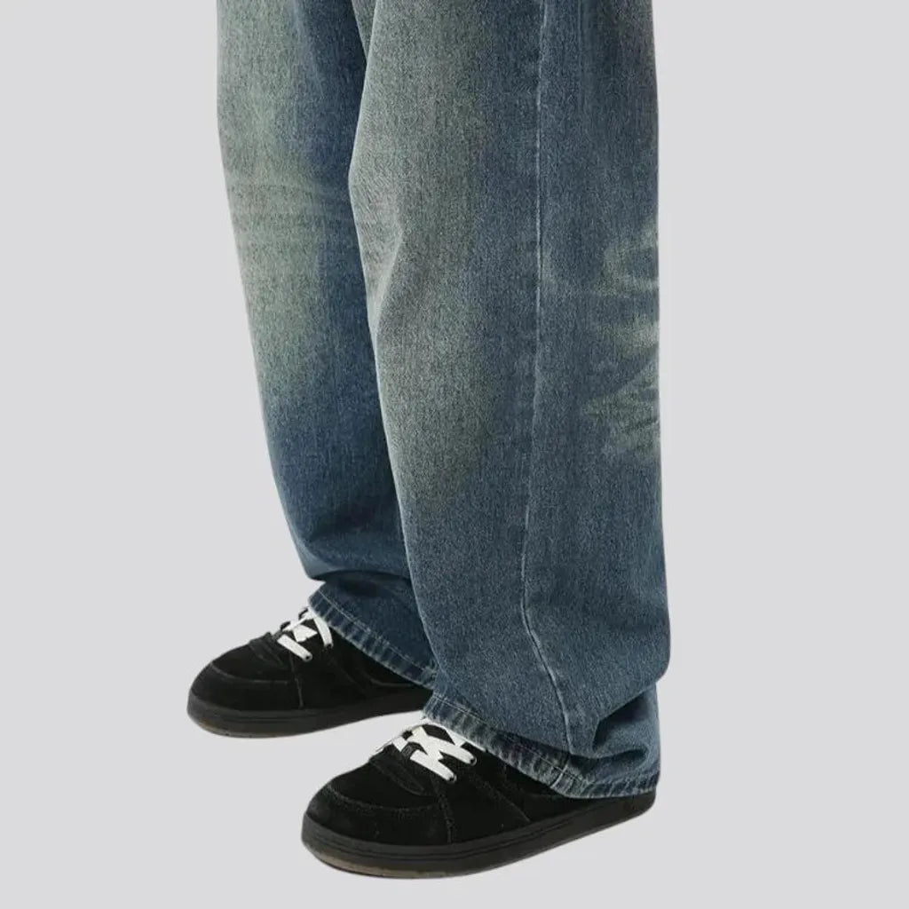 Whiskered baggy men's jeans